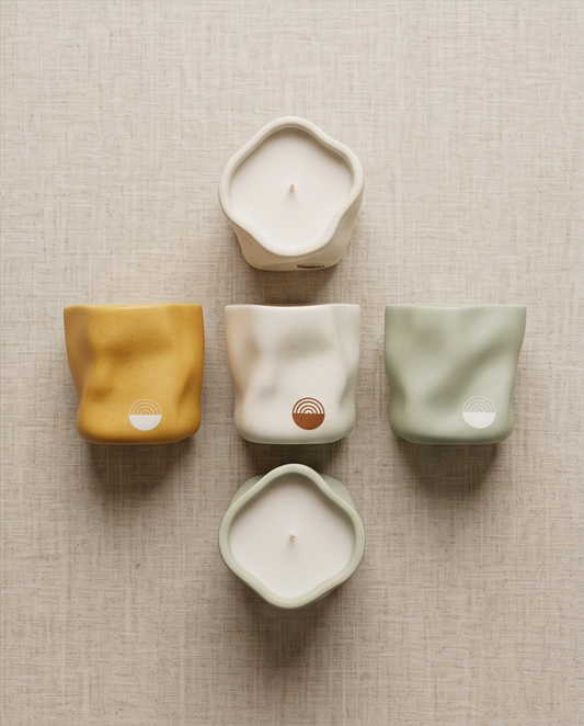 Set de velas artesanales KNDEL Triada en amarillo, blanco y verde